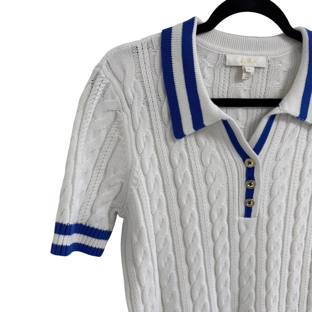 Lilly Pulitzer Suzette Short Sleeve Polo Sweater White Martinique Blue Medium - Picture 4 of 8